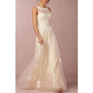 Anthropologie BHLDN Etoile Beaded Chiffon Georgia Applique Bridal Gown